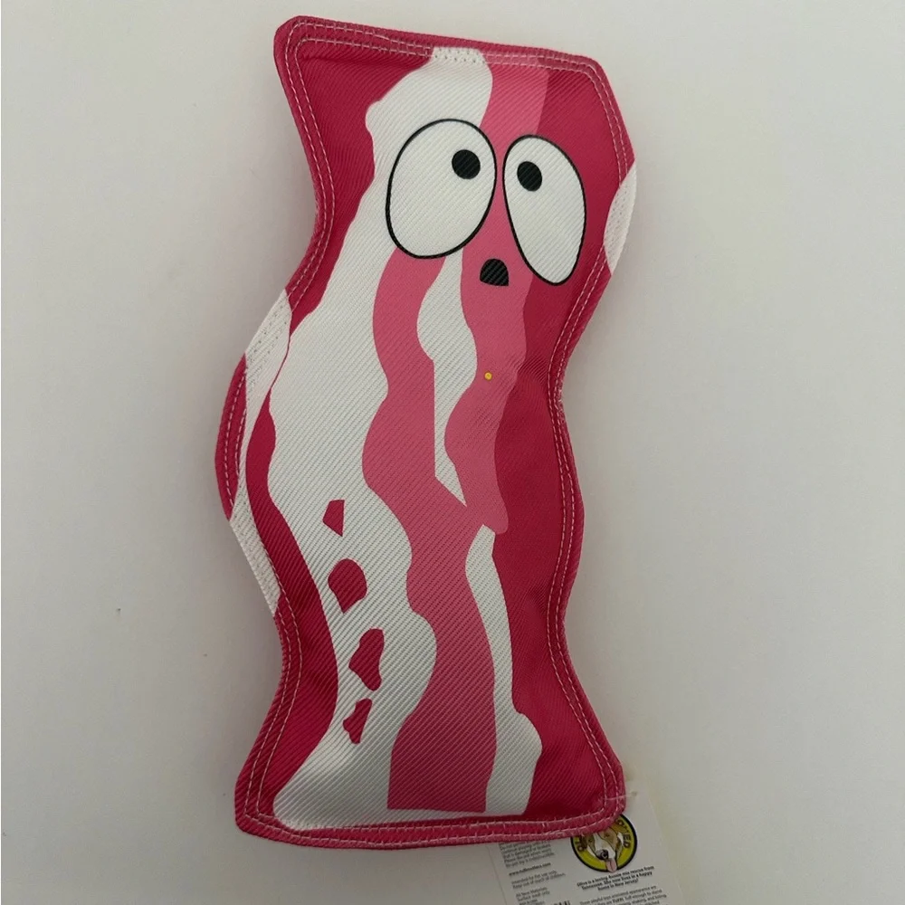 NWT Tuff Mutters Bacon and Egg Dog Toys Set of 2 Durable Plush Squeaky Pet Chews